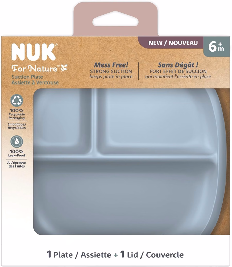 Πλάκα και καπάκι αναρρόφησης NUK for Nature, αδιάβροχο καπάκι, κατάλληλο για φούρνο μικροκυμάτων, κατάψυξη και άνω σχάρα, κατάλληλο για πλυντήριο πιάτων, χωρίς BPA και λάτεξ, συσκευασία 1 τεμαχίου: Μωρό
