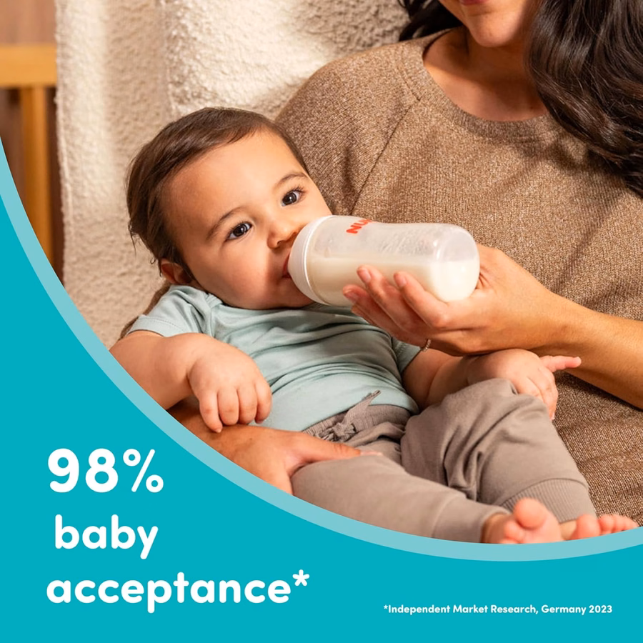 NUK Perfect Match Γυάλινο Μπιμπερό Natural + Anti-Colic, Γυάλινα Μπιμπερό 8 oz. με Ένδειξη Θερμοκρασίας SafeTemp, Βασικά Είδη για Νεογέννητα, Συσκευασία 3 τεμαχίων: Μωρό