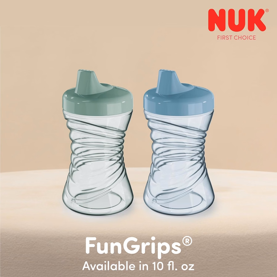 NUK First Choice Fun Grips Κύπελλο με Καλαμάκι 2.0, 10 oz. Ποτήρι με Λαβές, Αδιάβροχο Κύπελλο με Καλαμάκι, Συσκευασία των 3: Μωρό